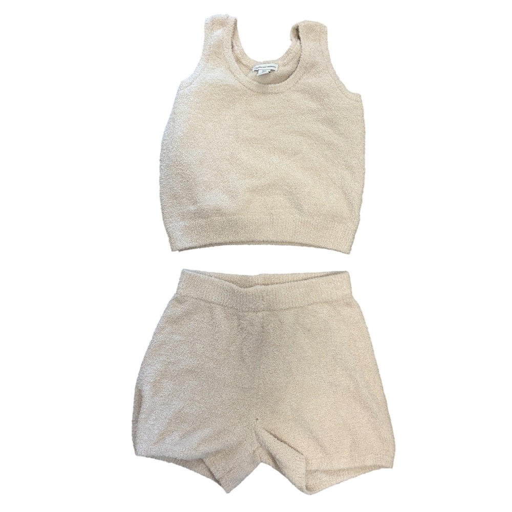 Cupcakes and Cashmere Cream Fuzzy Knit Lounge Set Tank and Shorts Small